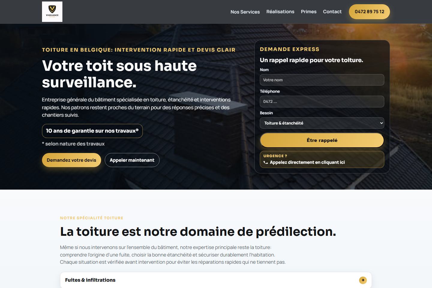 Aperçu du site Vigilance Toiture